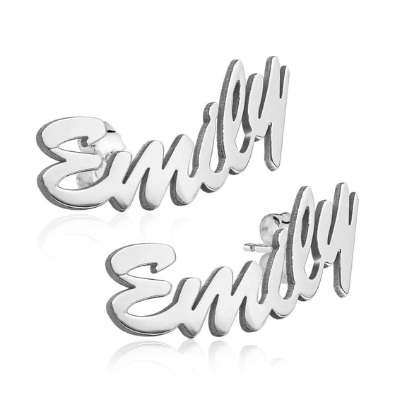 PicturesOnGold Women's Custom Personalized Name Earrings - Solid Gold/Sterling Silver - Amazing Gift for Women - 14K Solid White Gold