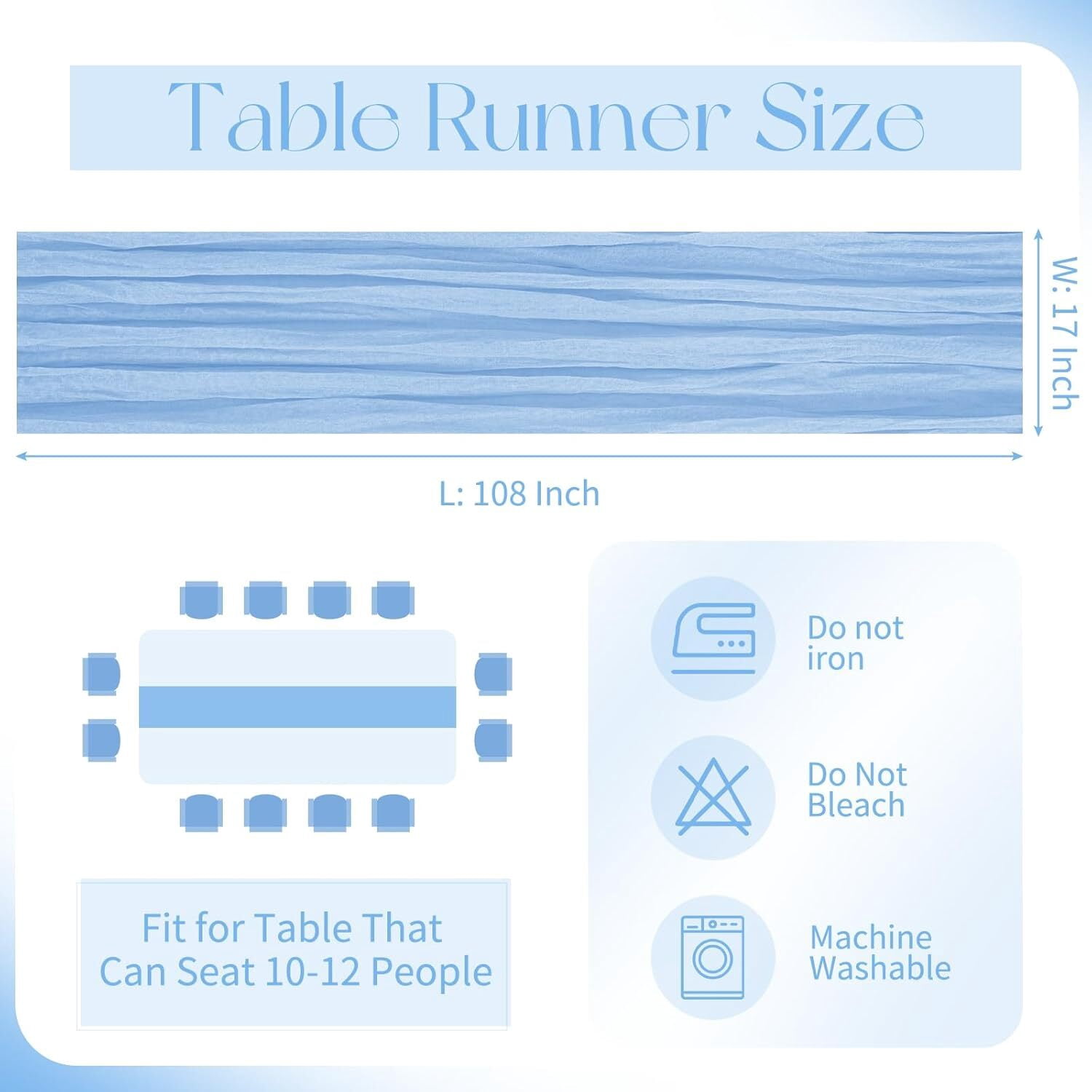 10 Pack Light Blue Cheesecloth Table Runner 17x108 Inch Boho Gauze Cheese Cloth Table Runners for Wedding Party Baby Shower Birthday Home Decor