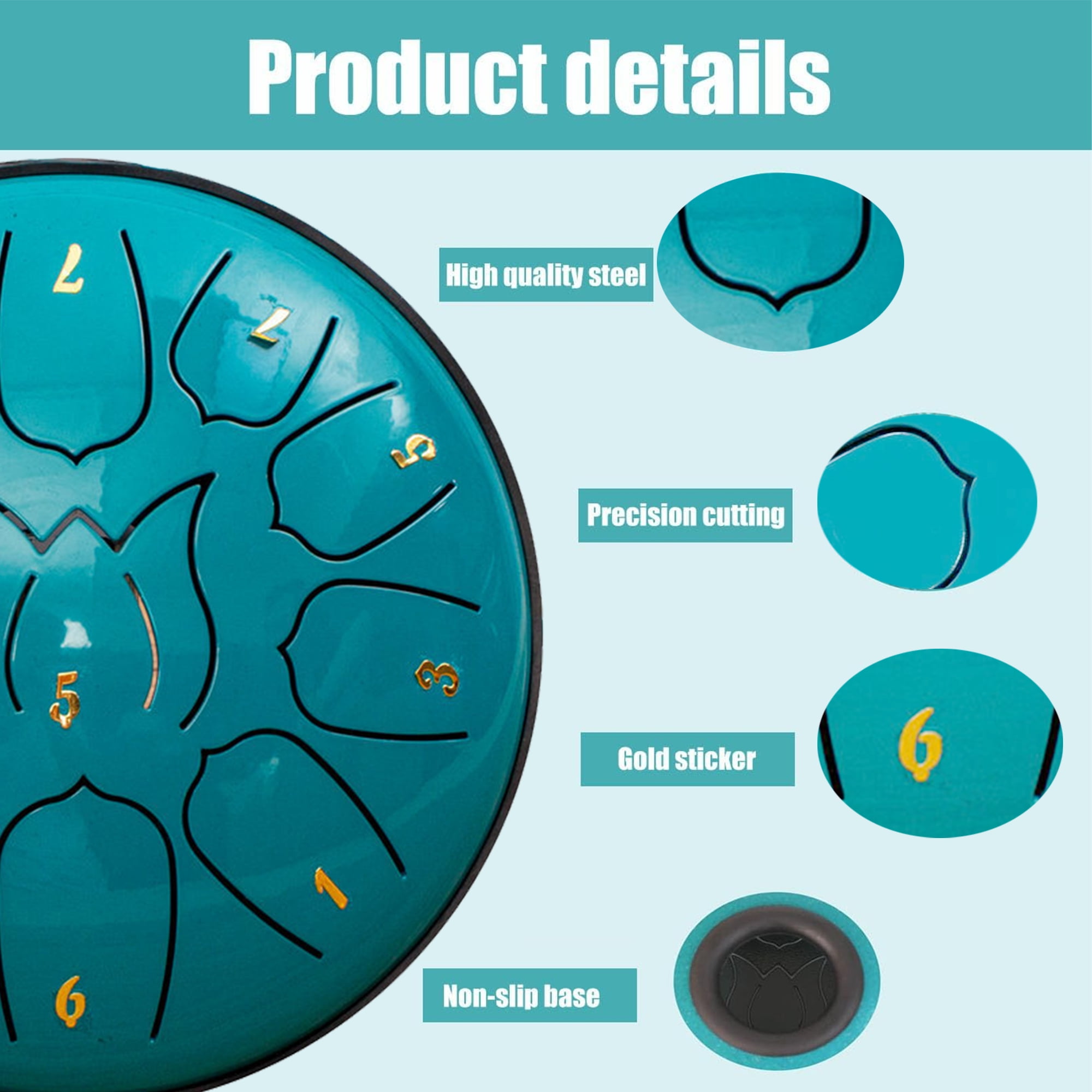 Steel Tongue Drum 11 Notes 6" , Rain Drum for Outside with Bag, Music Book, Mallets – Meditation & Yoga Steel Drum