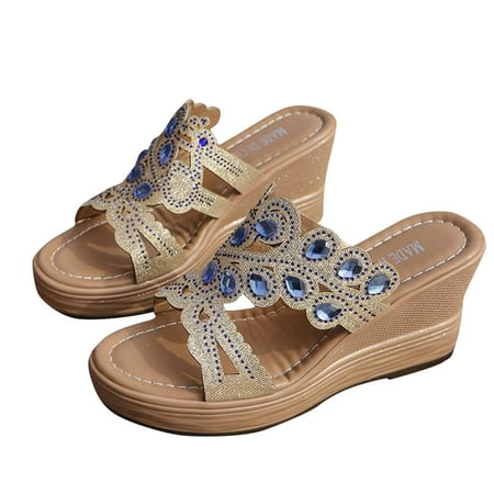 

mtvxesu Summer Slippers for Women Summer Retro Casual Water Diamond High Heel Straight Women s Slope Heel Muller Slippers Womens Slide Sandals Cloud Sandals for Women Discount