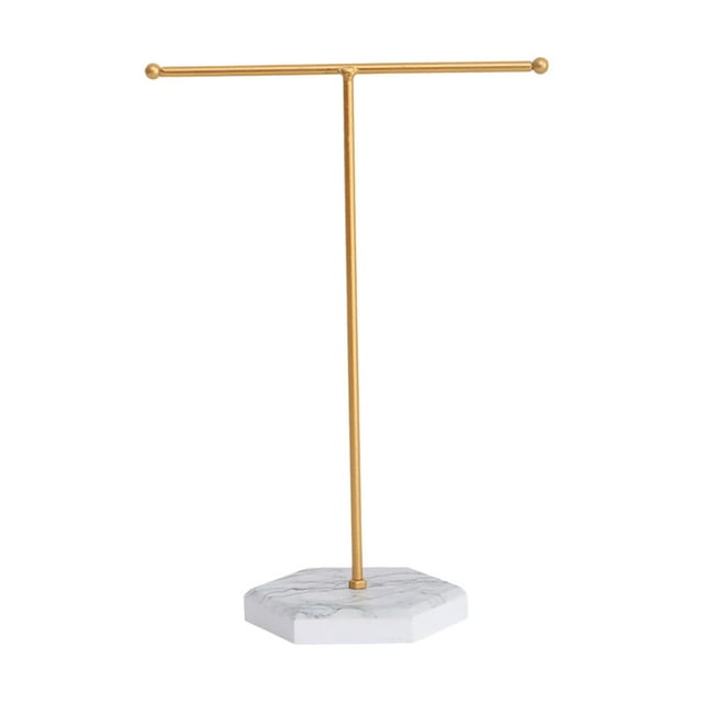 Earring Display Metal Stand Shelf Marble Base Organizer White