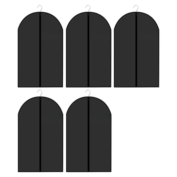 5 Pcs Dustproof Garment Bags 23.6 x 39.4 in / 60 x 100 cm, Full Zipper Hanging Clothes Bags for Suit, Shirt Storage, Space Saving, Black