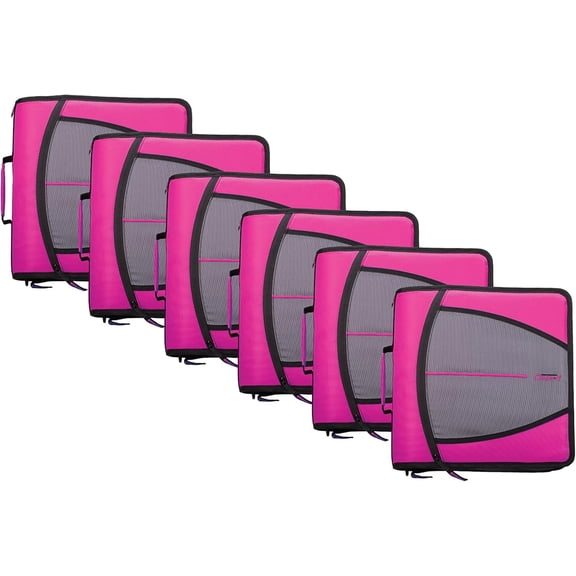 Case-it The Mighty Zip Tab Zipper Binder - 3 Inch O-Rings - 5 Color Tab Expanding File Folder - Multiple Pockets - 600 Sheet Capacity - Comes with Shoulder Strap - Magenta D-146 (6 Pack)
