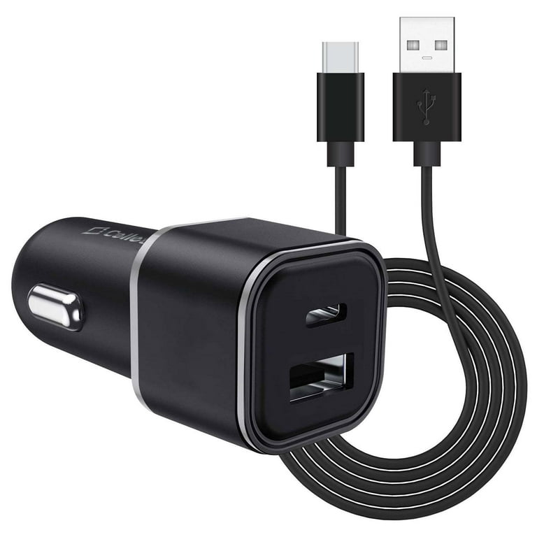 Cellet Car Charger for Samsung Galaxy A23 5G - 30W High Powered Dual Port  (USB-C PD and USB-A) Auto Power Adapter with Type-C to USB Cable - Black