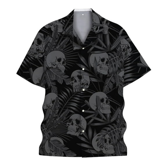Men'sShirts Relaxed Fit Skull Print Button Up Lapel Short Sleeve Shirt Breathable Relaxed Fit Casual Vacation Shirts for Men