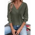 thumbnail image 3 of Blusas de Punto Gofre para Mujer, Blusas Casuales de Larga con Farol, Cuello en V, Camisetas Oversize. Verde S, 3 of 8