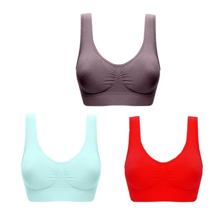 ATOYSOY 3 Pack Plus Size Sports Bra Everyday Bra Yoga Activewear Underwear Push Up Bralette Teens Comfort Bra Breathable Clearance Workout Wireless Ruched Tank Tops Red XXXL