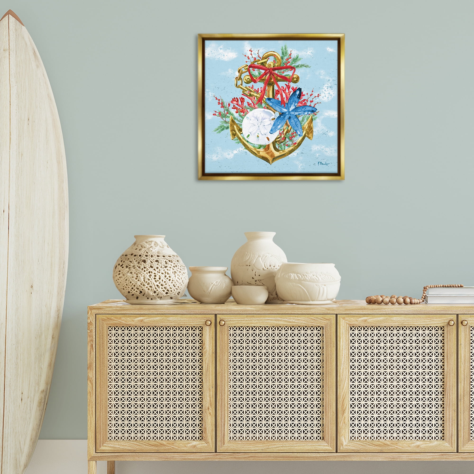 Stupell Industries Holiday Submerged Anchor Holiday Painting Gold Floater Framed Canvas Art Print Wall Art, 25 x 25