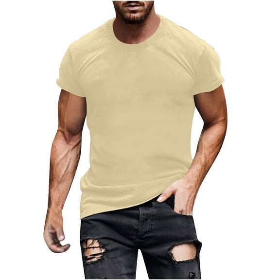 HOMADLES Mens Tee Crewneck Cotton Loose Stretch Lightweight Solid Short Sleeve Tee Beige 2XL