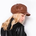 thumbnail image 5 of Minzimin Women's PU Leather Plain 8 Panel Octagonal Hat British Style Artist Painter Newsboy Cap, 5 of 9