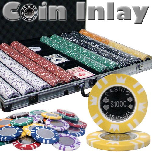 1,000ct. Coin Inlay 14g Poker Chip Set in Aluminum Metal Carry Case