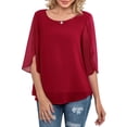 thumbnail image 2 of Blusa de gasa para mujer, blusa informal de cuello redondo para mujer, blusa de gasa de media manga para mujer, blusa de gasa de media manga para mujer, calidad inigualable, 2 of 5