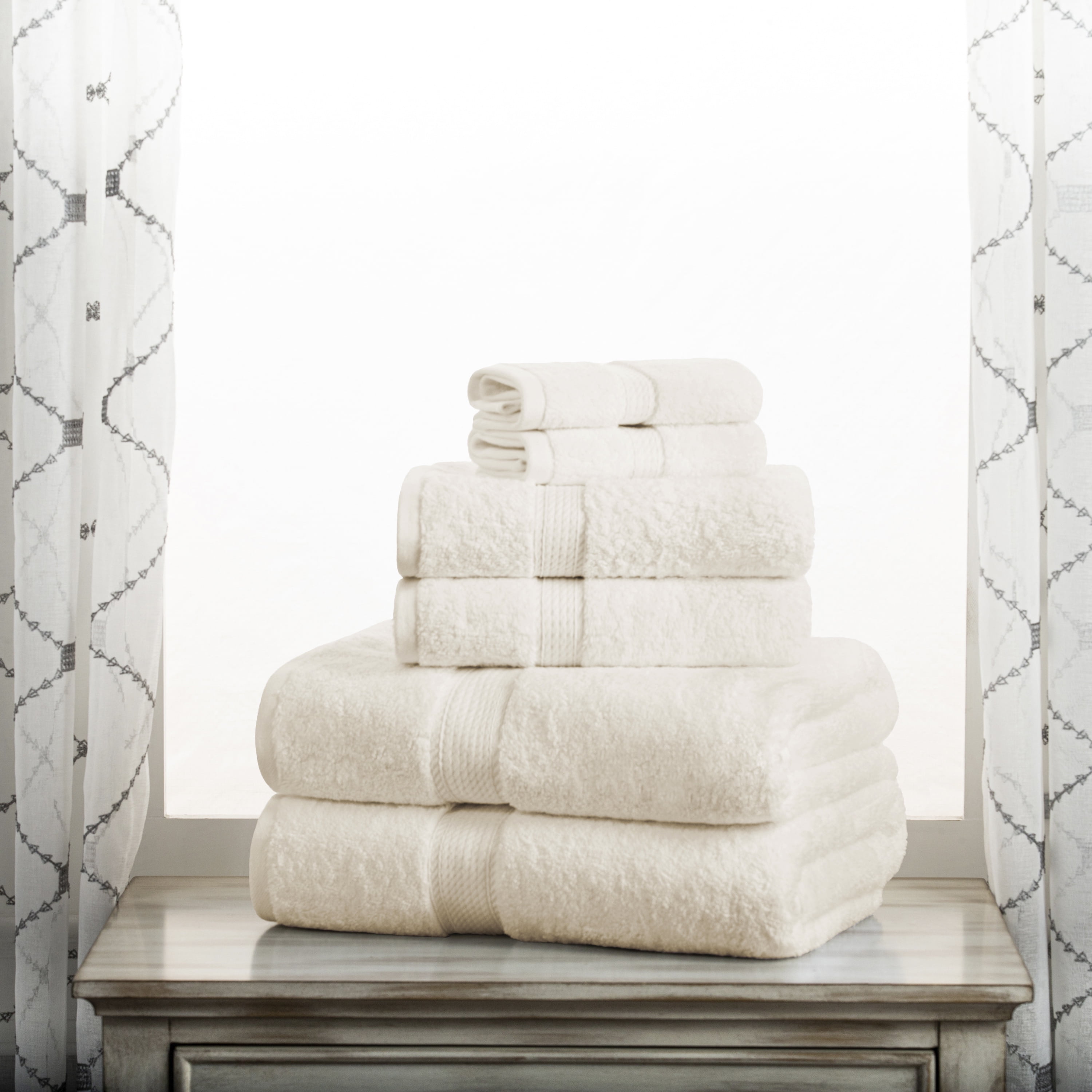 Premium Egyptian Cotton Highly Absorbent Assorted 6-Piece Plush Towel Set - 30" x 55", 20" x 30", 13" x 13"