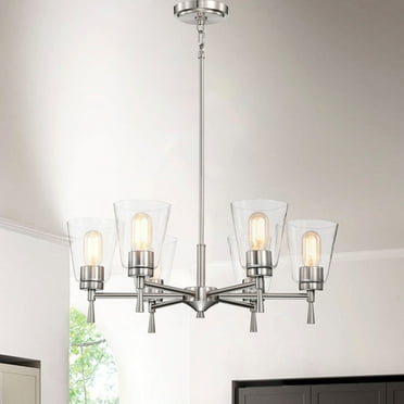 Edvivi Lighting Brushed Nickel 6-Light Modern Chandelier with Clear Cone Glass Shades - Brushed Nickel
