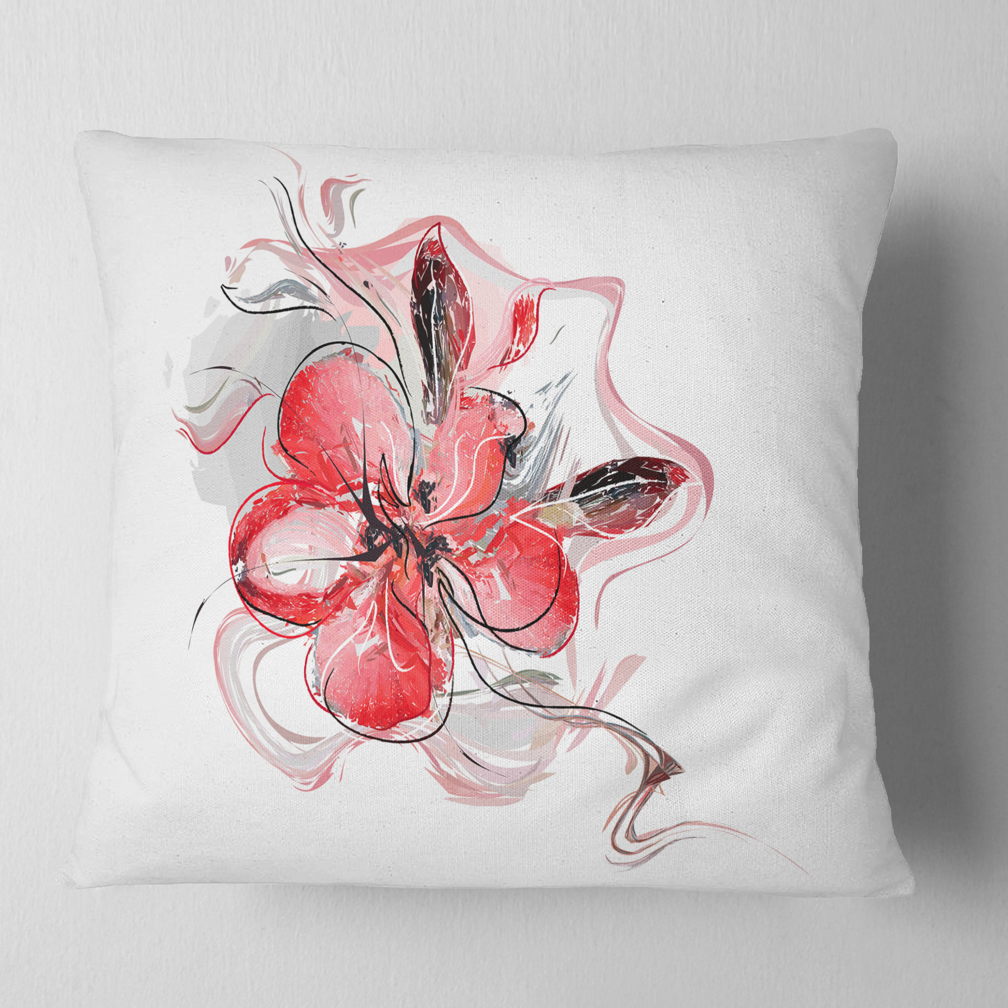 Designart Red Floral Watercolor Sketch - Animal Throw Pillow - 18x18