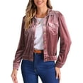thumbnail image 2 of INSPIRE CHIC Women's Velvet Jacket Button Up Long Sleeve Crop Jackets XS Light Pink, 2 of 5