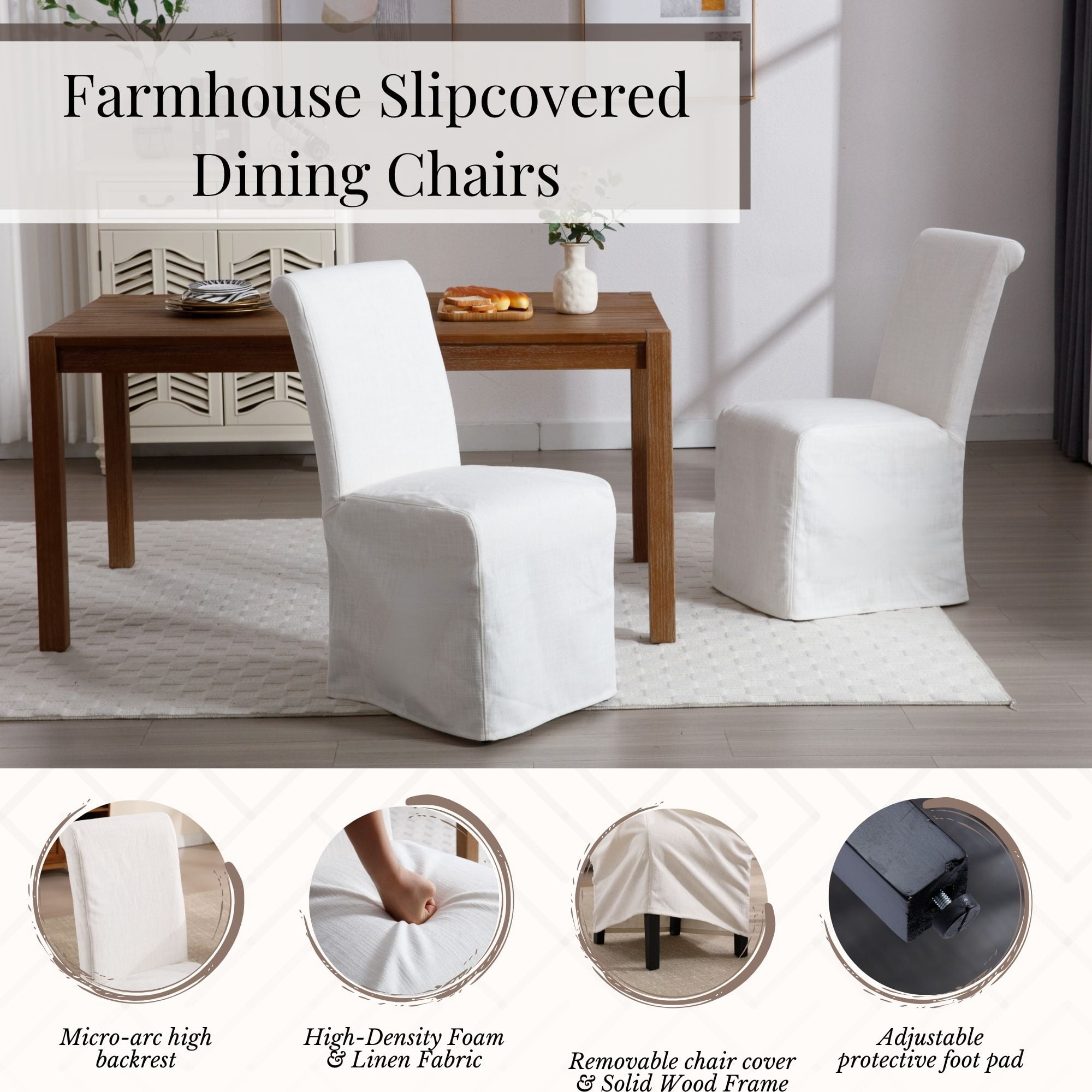 Dayalane Slipcovered Parsons Dining Chairs Set of 4, Modern Farmhouse High Back Linen Upholstered Chair with Removable Skirted, Classic Wooden Side Kitchen Chairs for Dining Living Room, Beige