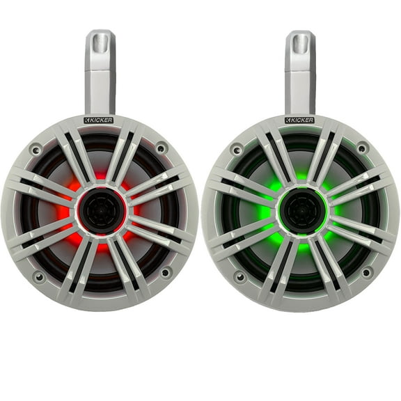 1 Pair (2 Speakers Total) of Kicker 6.5" OEM Replacement 195W Coaxial 2-Way Speakers (White Grilles) w/ MultiColor LED Lighting, 2 x White Weather-Proof Tower Enclosures