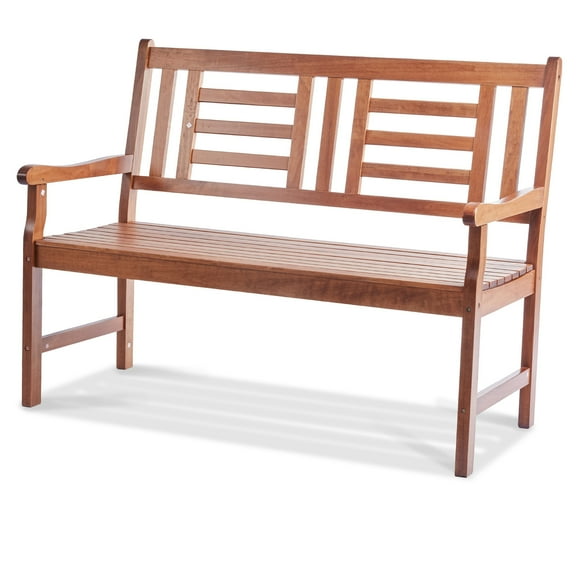 KFFKFF Outdoor Bench, 48" Wooden Bench for Exterior Use, Park Bench with Supportive Back and Armrests, Durable 700 lbs Capacity, Ideal for Gardens, Parks, Yards, and Porches