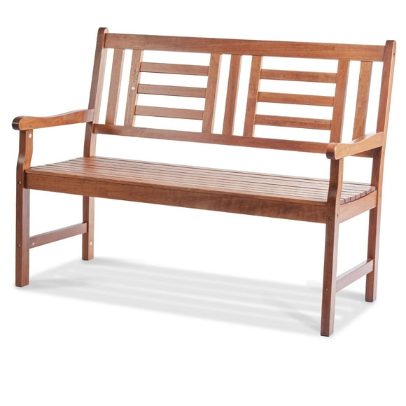 KFFKFF Patio Seating, 48" Wooden Bench for Exterior Use, Park Bench with Supportive Back and Armrests, Durable 700 lbs Capacity, Ideal for Gardens, Parks, Yards, and Porches