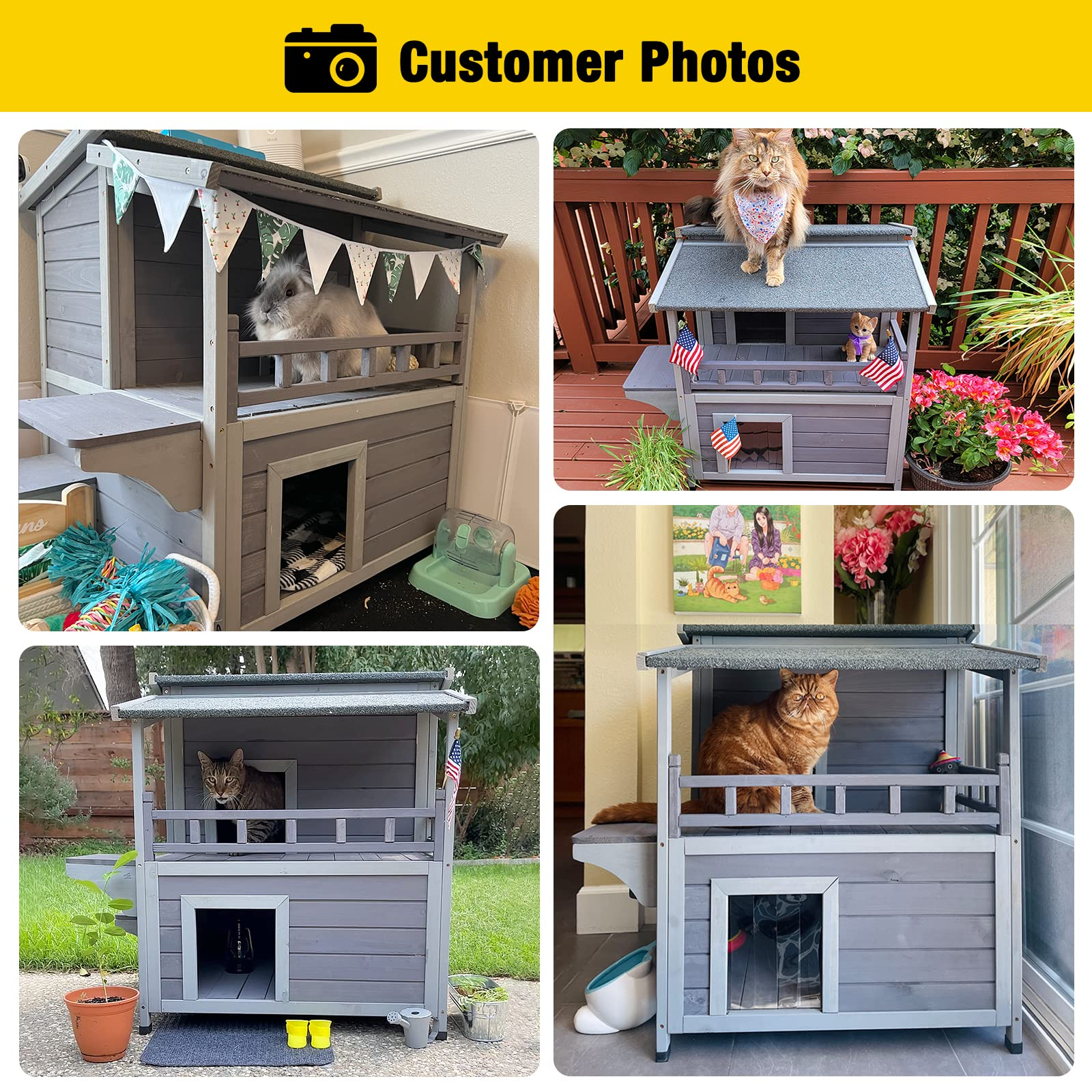 Aivituvin Outdoor Cat House Wooden Winter Weatherproof Feral Cat Shelter with Balcony