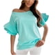 thumbnail image 1 of Camiseta informal para mujer, blusa de cuello redondo con manga de media trompeta sólida, Tops Fridja  ghk3408, 1 of 9
