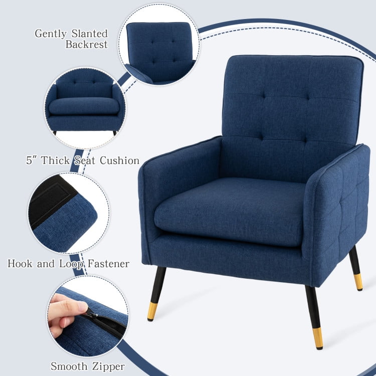 Finihen Accent Chair, Upholstered Accent Armchair, Linen Fabric Accent Chair with Removable Seat Cushion, for Living Room, Bedroom, Reception Room, Blue Finihen Accent Chair, Upholstered Accent Armchair, Linen Fabric Accent Chair with Removable Seat Cushion, for Living Room, Bedroom, Reception Room, Blue