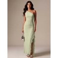 thumbnail image 6 of Green One Shoulder Long Dress, Asymmetric Ruffle Hem With High Slit &, 6 of 9