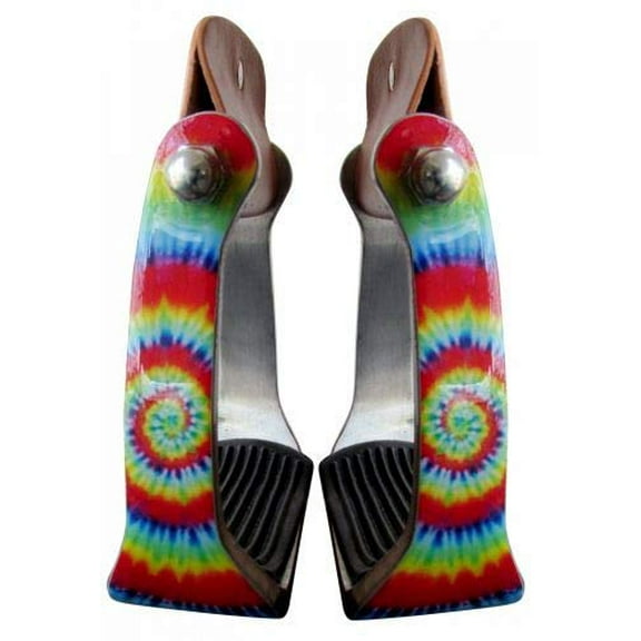 Showman PONY/YOUTH Rainbow Tye Dye Print Western Aluminum Stirrups