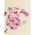 thumbnail image 5 of Gupgi Baby Girl 2Pcs Summer Outfits Sleeveless Tie Strap Fruit/Floral Print Romper with Headband Set, 5 of 9