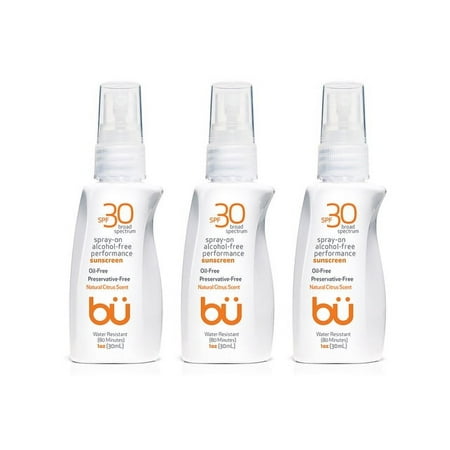 3 Pack - Bu SPF 30 Wowmist Sunscreen Spray - Clear Moisturizing, Safe and Effective. Travel Sport Sensitive Skin. (Natural Citrus- 1 oz)