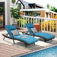 thumbnail image 2 of 76'' Ergonomic Reclining Chaise Lounge Set of 2, Weather-Resistant Wicker Outdoor Lounge Chairs with Adjustable Backrest & Cushions, Patio Pool Sunbathing Chairs, Light Blue, 2 of 9