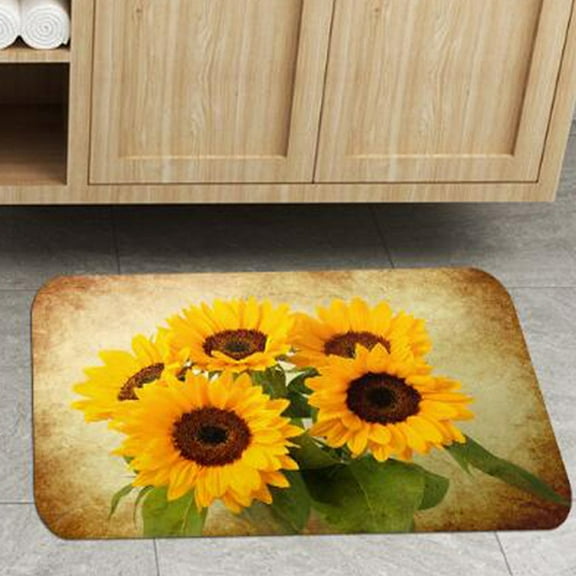FUDAKUNA Soft Bathroom Rug Absorbent Memory Foam 20" x 32" Anti Slip Backing Yellow Flower Printed Floor Mats