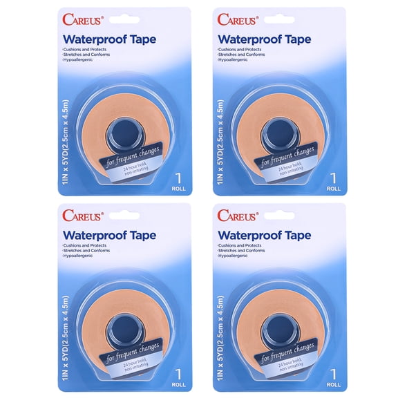 CAREUS Waterproof Medical Tape, 1"x 5 Yds, Flexible Foam Tape for Secures Bandages & Keeps Wounds Dry, Blue, 4 Rolls