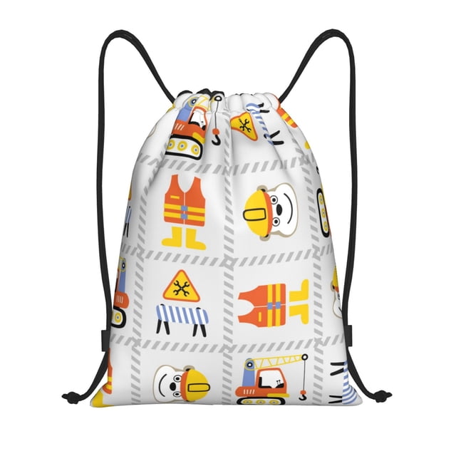 Lsque Construction Equipments Worker Print Drawstring Backpack Bag Sport Gym Sackpack Cinch Bags Drawstring Bags Draw String Sport Bag-Small
