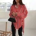 thumbnail image 2 of Ovticza Womens Button Down Shirts Casual Long Sleeve Dress Shirt Striped Print Oversized Work Blouse Top Red 2XL, 2 of 6