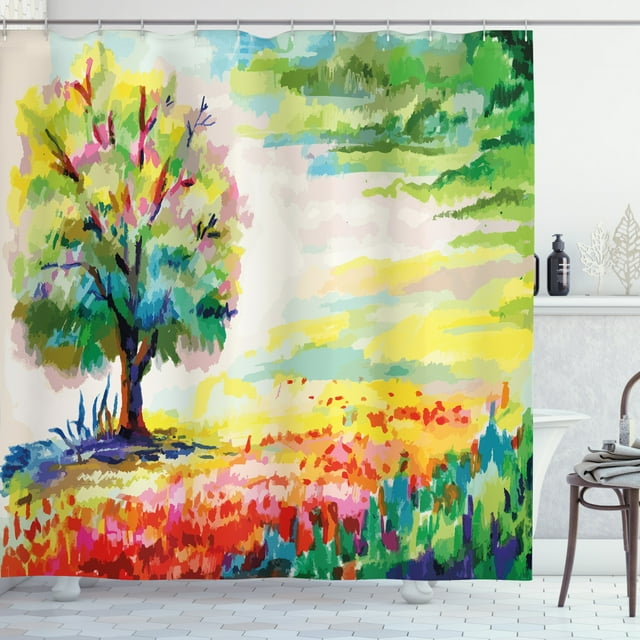 Ambesonne Nature Shower Curtain, Colorful Rural Scenery, 69"Wx70"L, Multicolor