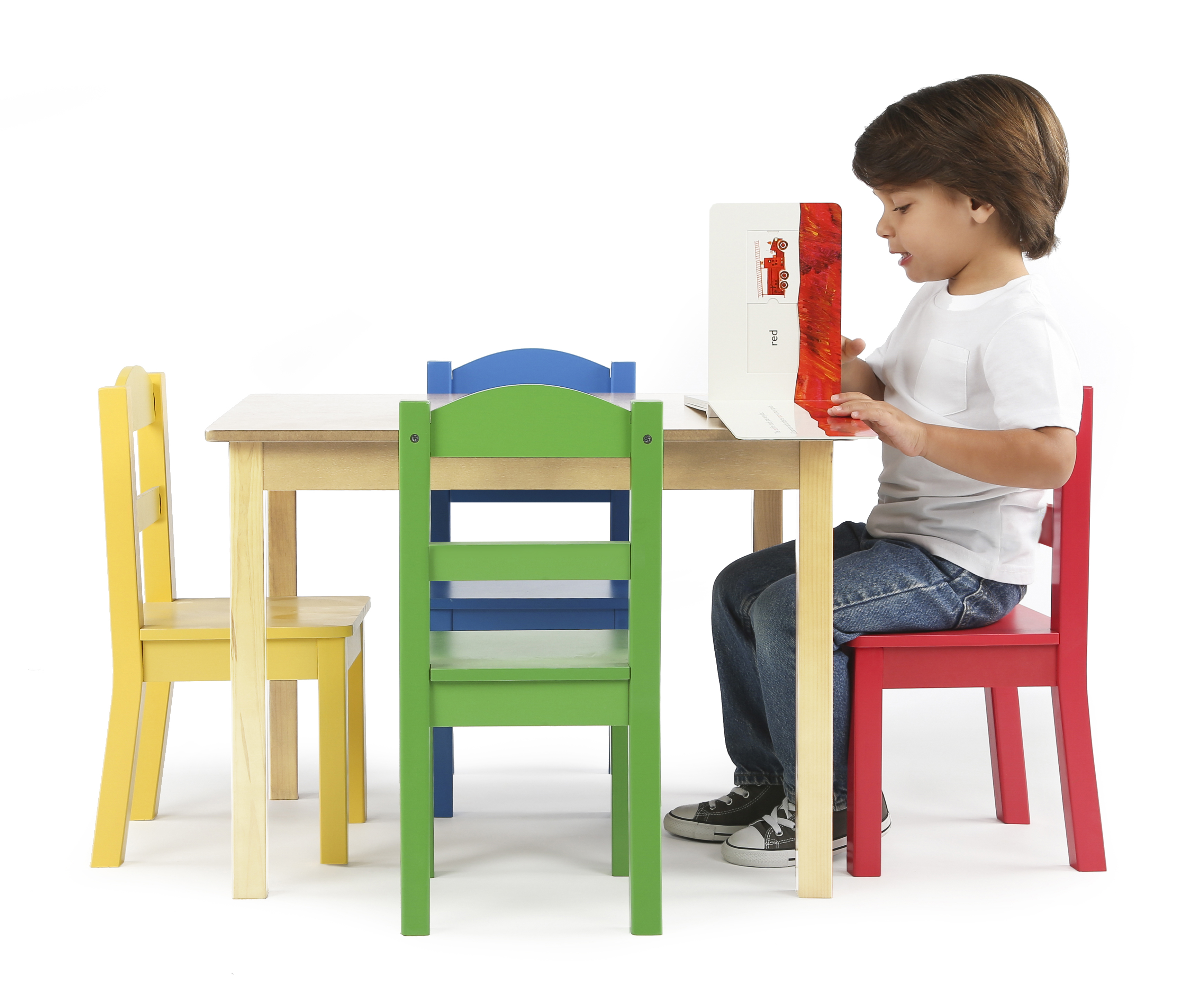 Humble Crew Primary Kids Wood Table and 4 Chairs Set, Natural Wood/Primary, for kids ages 3+ - image 5 of 5