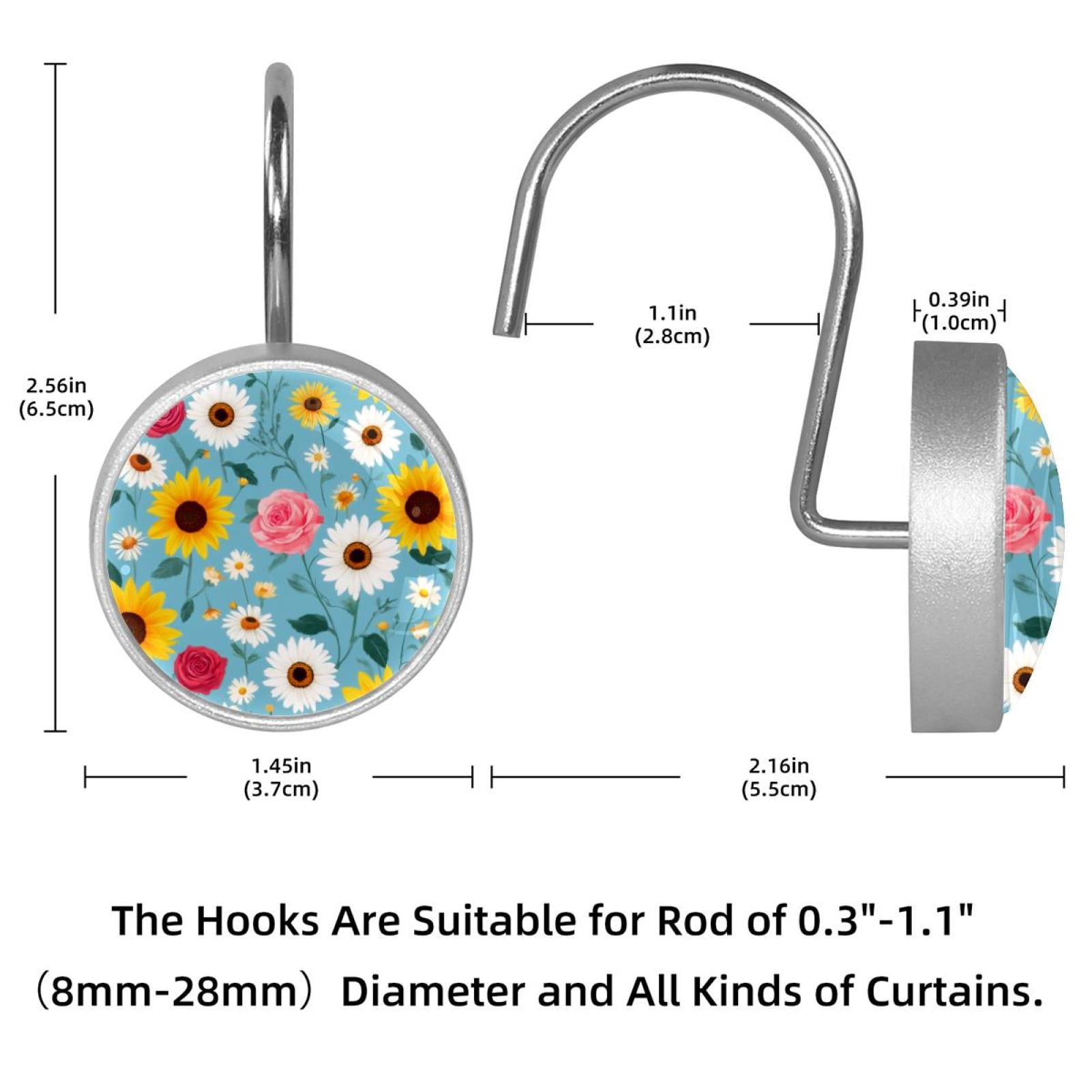 12pcs Decorative Shower Curtain Hooks, Rust Resistant Shower Rings for Bathroom Living Room,Rustproof Stainless Steel Rings for Shower Curtain and Liner Rods,Bohemia Style Flowers