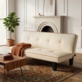 thumbnail image 5 of Lifarythm Futon Sofa Bed, Futon Couch with 3 Adjustable Backrest Convertible Twin Size Modern PU Leather Sleeper Sofa for Living Room 69", Beige, 5 of 9