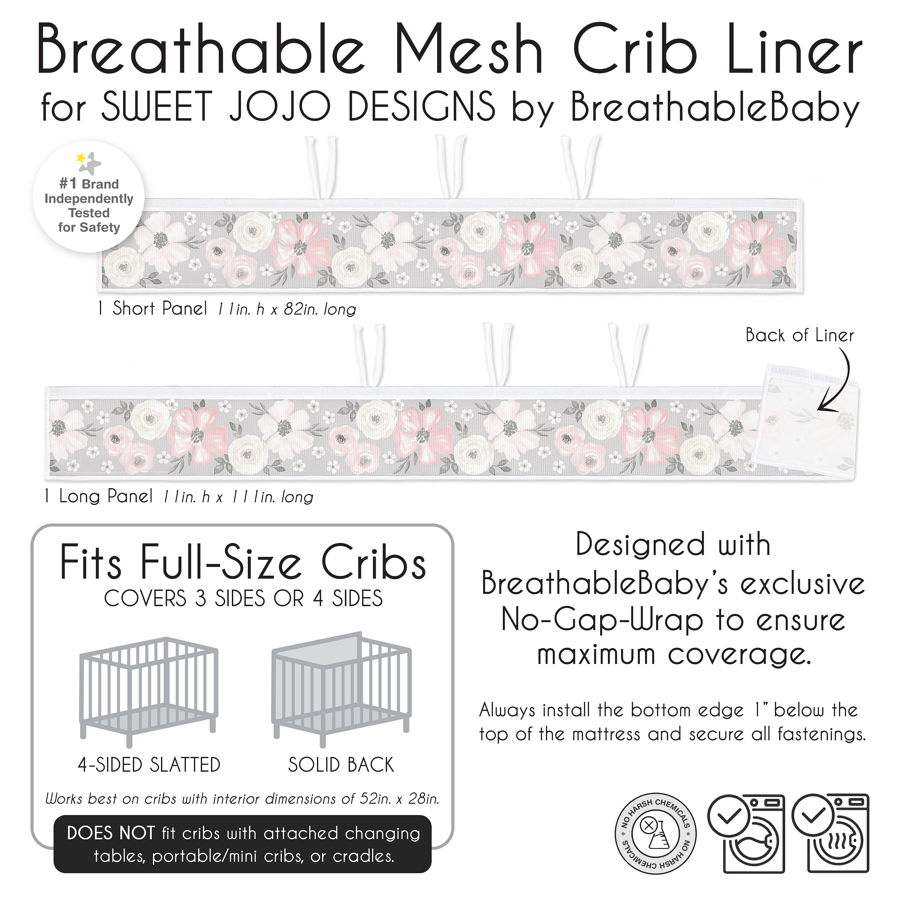 Sweet Jojo Designs + BreathableBaby Watercolor Floral Grey Girl Breathable Mesh Crib Liner