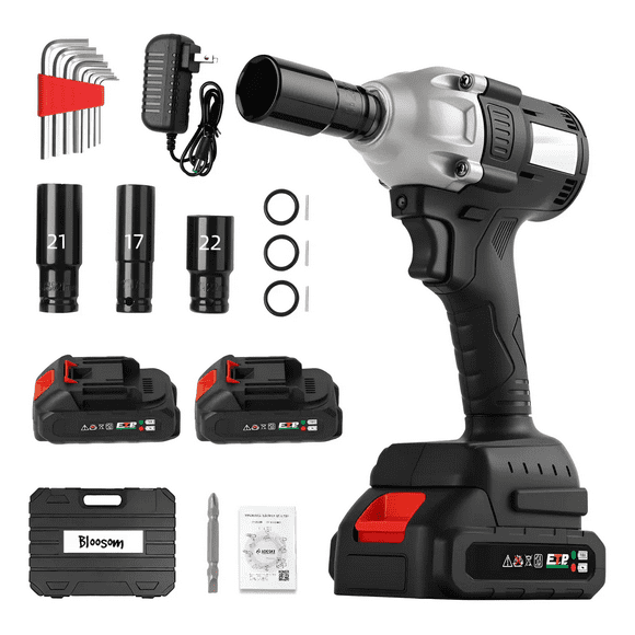 Llave De Impacto Bloosom  Inalambrico Taladro Recargable Kit Pistola Negro