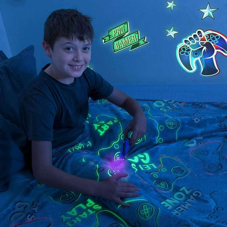 Liderstar Glow in the Dark Throw Blanket Game Controller Plush Blanket for Kids 60 x 80 inches