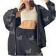 thumbnail image 5 of Chaqueta suelta de manga larga negra con capucha y cremallera para perforación en caliente para mujer Fridja  ghj987+2267, 5 of 9