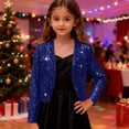 thumbnail image 3 of Ticikt Girl's Sequin Elegant Short Satin Jacket Long Sleeve Open Front Party Sparkly Cropped Cardigan Glitter Shiny Jackets,Color:Blue, 3 of 7