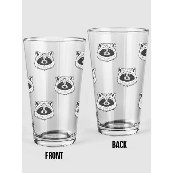 Smartprints Raccoon Pattern Pint Glass -Image by Shutterstock, 16 oz Transparent Glass