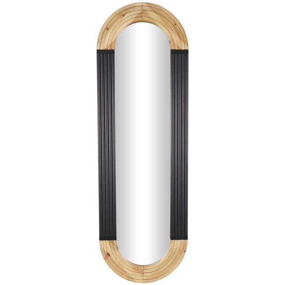 DecMode 22" x 68" Black Ribbed Oval Wall Mirror with Brown Accents