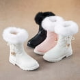 thumbnail image 5 of Xfvqtps Child Girls Mid Tube Boots Bow Pearl Sweet Cute Leather Upper Furry Calf Plush Lining Thickened Diamond Pattern Non Slip Thick Bottom Warm Winter Snow Boots Black, 5 of 6
