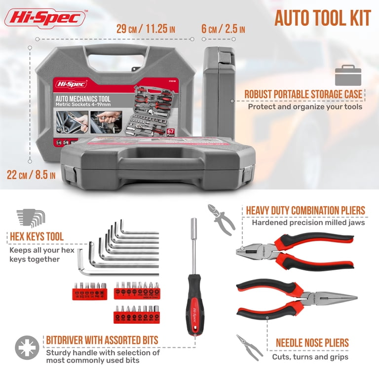 Hi-Spec 67-Piece Metric Hand Tool Kit for Car Motorcycle Garage