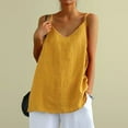 thumbnail image 4 of Vedolay Trendy Tops For Women Womens V Neck Tank Tops Summer Ribbed Sleeveless Henley Shirts Casual Loose Button Up Cami Knit Tees,Yellow XL, 4 of 5